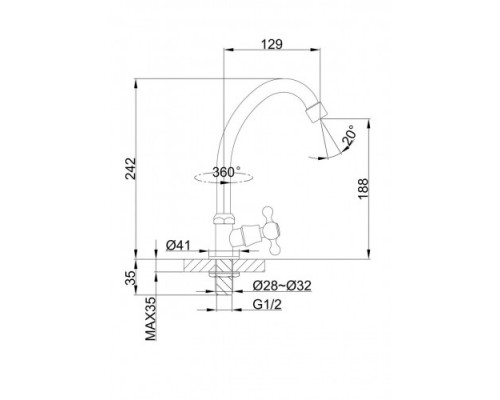 МОНО Змішувач Змішувач для кухн F4108  FRAP і вис. гусак гайка (хром)  (хром)