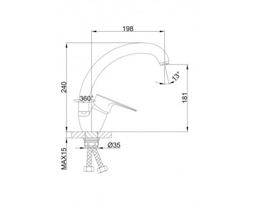 Змішувач для кухні FRAP F41702-B одноваж. вис. гусак гайка Ø35 (хром)