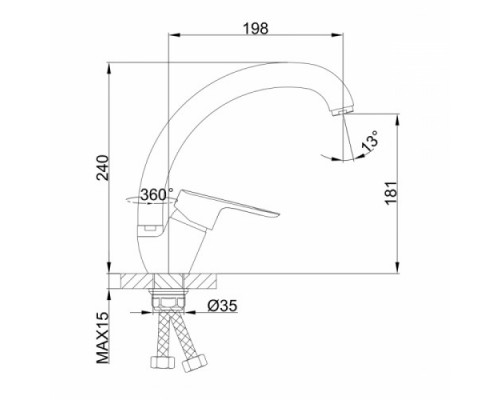 Змішувач для кухні FRAP F41703-B одноваж. вис. гусак гайка (хром)