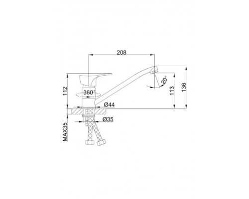 Змішувач для кухні FRAP F4214-B одноваж. довг. гусак шпилька (хром)