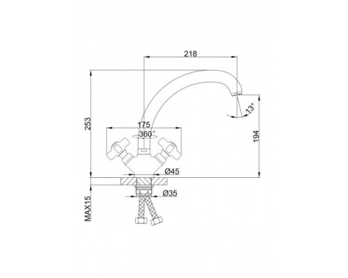 Змішувач для кухні FRAP F4224 двовент. вис. гусак гайка (хром)