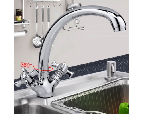 Змішувач для кухні FRAP F4224 двовент. вис. гусак гайка (хром)