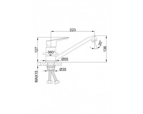 Змішувач для кухні FRAP F49703-B  і одноваж. довг. гусак гайка Ø40 (хром)