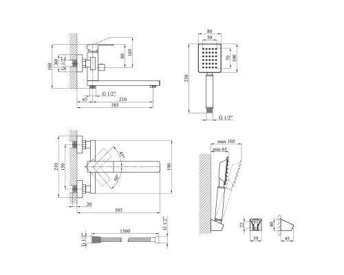 Змішувач для ванни довгий Kroner KRP Edelstahl Kubus - ESG070
