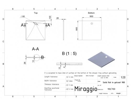 Душевий піддон Miraggio  BRUGGE 900 (GRAY) (0000456)