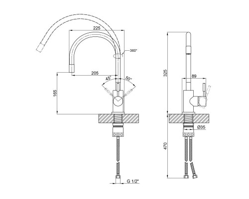 Змішувач для кухні LIDZ 04R-GFS, U-ПОДІБНИЙ ГНУЧКИЙ (K35) LIDZ
