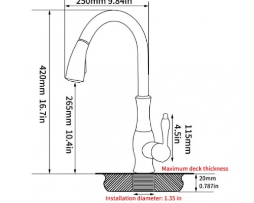 866011 WANFAN Змішувач для кухні з висувним носом Чорний