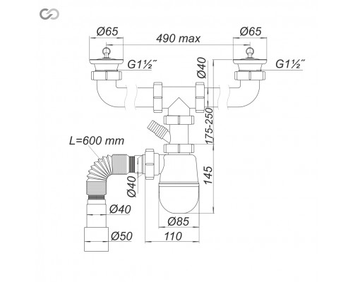 SOLOPLAST К1410 Сіфон д/кухни двойний
