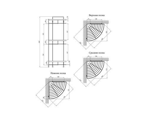 Полиця для ванної кімнати кутова Kroner KRM Rizze-ACC329-3