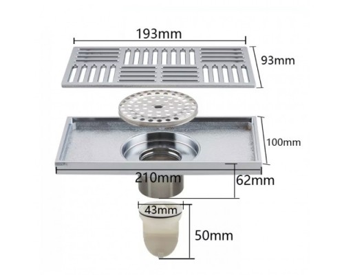 Душовий трап вертикальний GAPPO G82050, латунь, 100х200 мм, хром