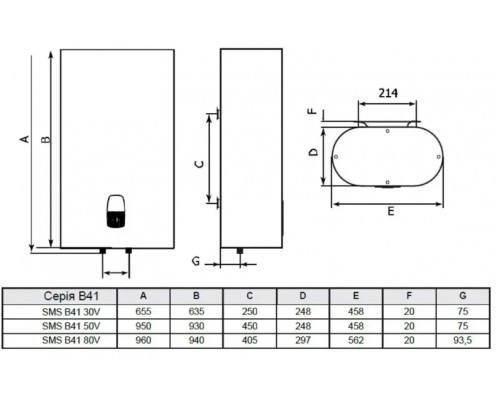 Водонагрівач накопичувальний плаский сухий тен DJOUL SMS - B41 DRY 50л