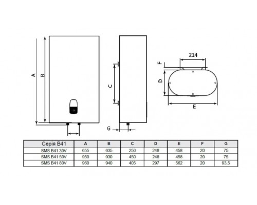 Водонагрівач накопичувальний плаский сухий тен DJOUL SMS - B41 DRY 80л