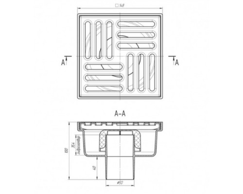 Трап KRONO PLAST (TA5210) вертикальний,  випуск 50 мм, з НЕРЖ. решіткою 150х150