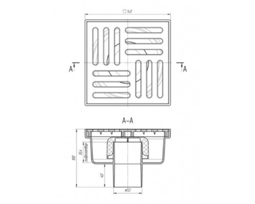 Трап KRONO PLAST (TA5210) вертикальний,  випуск 50 мм, з Пласт. решіткою 150х150