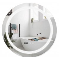 Дзеркало Mideya настінне кругле з LED-підсвічуванням Touch, з антизапотіванням, з годинником, димером, рег. яскравості R800 мм Qtap