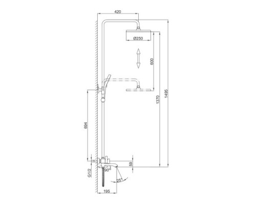 Душова система Frap F2475-9, вилив, лійка 3-функції (GUNGREY)