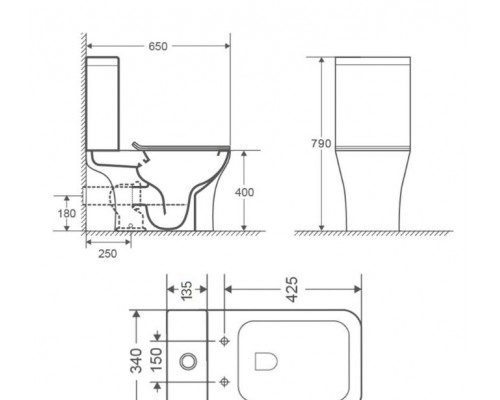 Унітаз-компакт  Presto Quadro підлоговий Rimless 650х340х790 мм з сидінням Slim Duroplast (QT24221215AW)