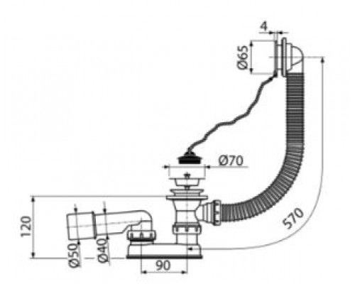 Сифон для ванни KOLLER POOL B70CPPB DN52 з гофрованим переливом 57 см