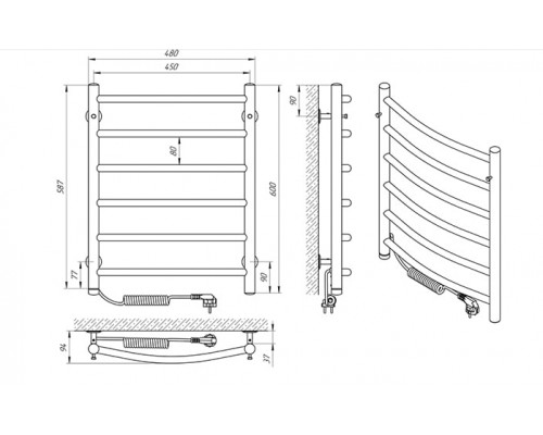 Полотенцесушитель электрич.  ПРИЗМА П6 450×600 80Вт
