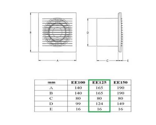 Витяжний вентілятор E-EXTRA 125мм,  EE125A Europlast, антрацит