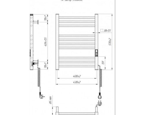 MARIO Електрична рушникосушарка HF Derby 570x430 чорний мат