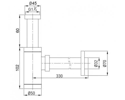 Сифон для раковин циліндричний Globus Lux GSB-32-105-00 1 1/4 ″, хром, латунь