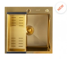 Кухонна мийка GAPPO GS5050-3 накладна 500x500 мм, сифон+коландер, нержавіюча сталь, поверхня золото  PVD