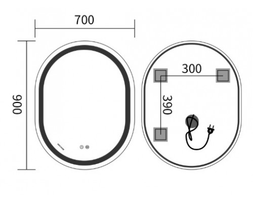 Дзеркало 900х700 Mixxus Premium ELLIPSE MV05-90x70-Reverse з Led Touch, Anti-fog, димером (3-6,5kK) (