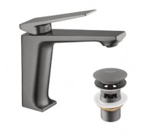 Змішувач для раковини Kroner KRP Ersel-GRP0111BY збройова сталь разом з донним клапаном