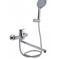 Змішувач для ванни Stenava New, Chrome (k35) з довгим поворотним виливом та душовим гарнітуром QTSTE2601CRM45536 Qtap