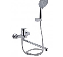 Змішувач для ванни Stenava New, Chrome (k35) з довгим поворотним виливом та душовим гарнітуром QTSTE2601CRM45536 Qtap