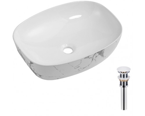 Qtap Раковина накладна Robin 500х380х140 мм, Marble, прямокутна, з донним клапаном QT04116302MR Qtap