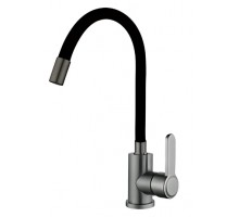 Змішувач для кухні з силіконовим виливом Champion EZA-011 Graphite REFL.Black з нерж.сталі (вилив чорний) (MX9555)