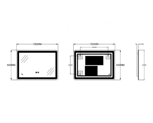 Дзеркало 700х500 Zerix Mirra MR05-70x50-REVERSE з LED Touch, Anti-fog, димером, регулятором яскравості (ZX6055)