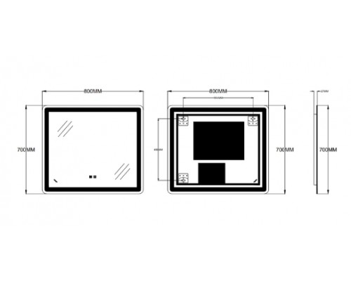 Дзеркало 800х700 Zerix Mirra MR05-80x70-REVERSE з LED Touch, Anti-fog, димером, регулятором яскравості (ZX6057)