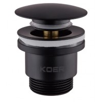 Донний клапан для раковини універсальний (з/без переливу) Koer PW-01-05 автоматичний (Click-Clack) (Колір чорний) 1 1/4'' (KR3403)
