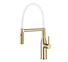 Змішувач для кухні KOER KI-70034-12 з нерж. сталі SUS304 (Колір матове золото+силік.вилив білий) (KR5811)