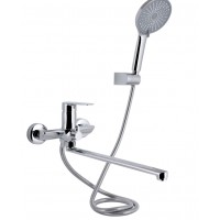 Змішувач для ванни Leo New, Chrome (k35) з довгим поворотним виливом та душовим гарнітуром QTLEO2601CRM45562 Qtap