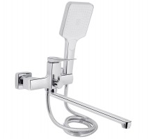 Змішувач для ванни Nando, Chrome (k35) з довгим поворотним виливом та душовим гарнітуром QTNAN260CRM48652 Qtap