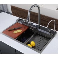 Мийка Zerix ZH7546-SET-02 DECOR NANO-BLACK з вбудованим змішувачем (ZM5576)