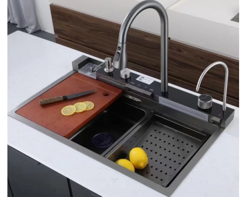 Мийка Zerix ZH7546-SET-02 DECOR NANO-BLACK з вбудованим змішувачем (ZM5576)