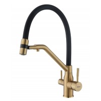 ZERIX Змішувач для кухні з силіконовим виливом Zerix MAG-021 Brushed Gold Refl.Black з нерж. сталі SUS304 з виходом для пит.води (ZX6007)