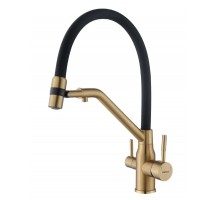ZERIX Змішувач для кухні з силіконовим виливом Zerix MAG-021 Brushed Gold Refl.Black з нерж. сталі SUS304 з виходом для пит.води (ZX6007)