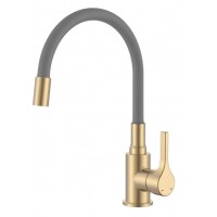 ZERIX Змішувач для кухні Zerix Rex-011 Brushed Gold Refl.Grey з нерж.сталі (Колір мат.золото+силік.вилив сірий) (ZX6133)