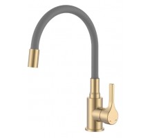 ZERIX Змішувач для кухні Zerix Rex-011 Brushed Gold Refl.Grey з нерж.сталі (Колір мат.золото+силік.вилив сірий) (ZX6133)