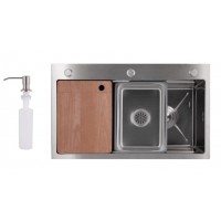 Lidz Кухонная мойка інтегрована Handmade H7545 Brushed Steel 3,0/1,0 мм LDH7545BRU49457 Lidz