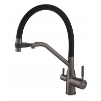 Змішувач для кухні MIXXUS PREMIUM GRAVITY 021 GRAPHITE REFL.BLACK з гнучким виливом з виходом для питної води (Колір граф