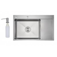 LIDZ Кухонна мийка Handmade Max 500 H7849R Brushed Steel, 3,0/1,0 мм, крило праворуч, збільшена чаша LDH7849RBRU